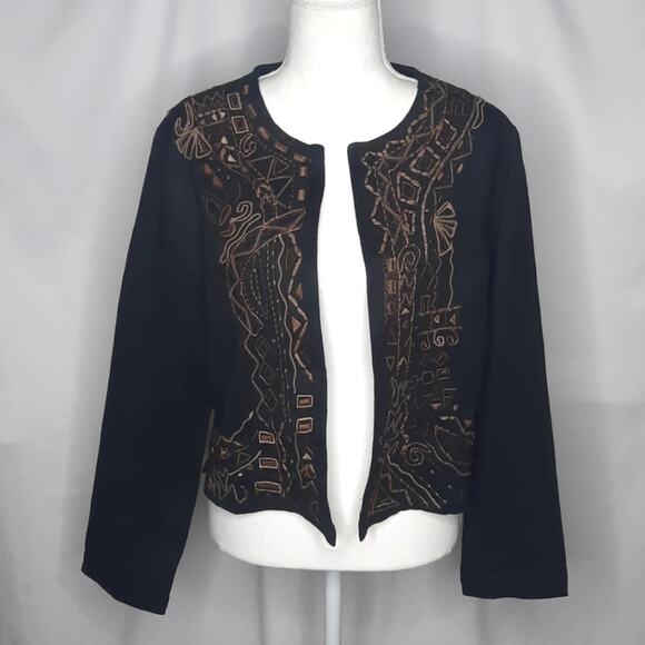 Chico's Women's Embroidered Open Front Cropped Jacket Black XS - Picture 1 of 10